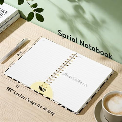 Lined Spiral Journal Notebook, A5 College Ruled Spiral Notebook for Women, Hardcover with Elegant Design for Work and Note-Taking, 5.5 * 8.25 inch, 160 Pages, Black and White Flower - color: Black and White Flower