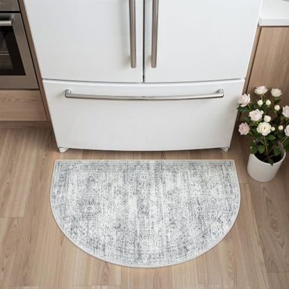Soalmost Washable Half Circle Round Rug 2x3 Grey, Small Half Moon Rug Entry - color: Grey, size: 2' x 3' (Semicircular)
