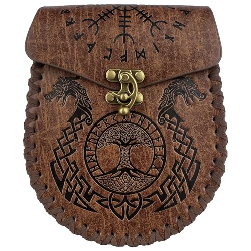 HiiFeuer Nordic Embossed Belt Bag, Retro Medieval Faux Leather Side Pocket, Portable Vintage Waist Bag for LARP Ren Faire - color: Dragon