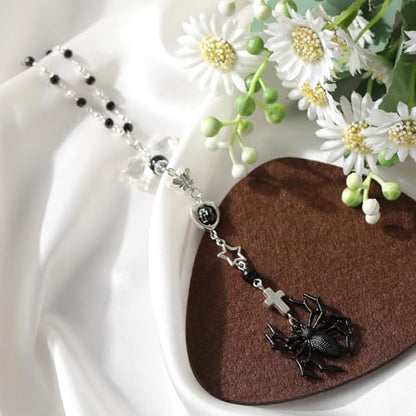 Halloween Gothic Car Rearview Mirror Chain - Black Spider Pendant Beaded Hanging Charm, Dark Fantasy & Mysterious Cars Decor, Interior Ornament Gift for Women Men Drivers - style: Spider