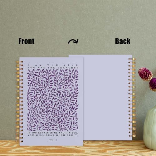 Likjad Christian Spiral Notebook Journal 5.5x8.3, Botanical Bible Scripture Journals for Writing, Religious Christian Gifts for Women, Bible Verse Hardcover Notebooks for Note Taking（Purple - color: Botanical Bible Five