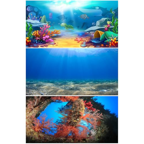 3 Pack Aquarium Background Corals Reef Fish Tank Background Underwater Ocean Floor Terrarium Background Undersea World Cartoon Style Aquarium Fish Tank Background Cloth 36x18in - size: 36(W)x18(H)inches/ 90(W)*45cm(H)