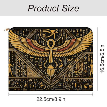 Egyptian Symbols Golden Hieroglyphic Makeup Bag for Women, Cosmetic Pouch Travel Toiletry Organizer Bag 8.9"x6.5" Polyester - color: Egyptian Symbols Golden Hieroglyphic