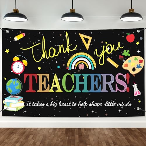 Large Happy Teacher Day Banner Decorations Flag Outdoor 71x44 Inch,Teacher Gifts for Indoor Home House Decor Party Supplies,Yard Sign Background for Photography - color: Black Teacher Day