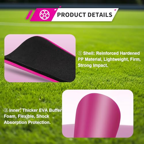Extra Mini Soccer Shin Guards for Toddler, Kids, Youth & Adults | Ultra Lightweight Insert Small Shin Pads, Boys Girls Men Women, Shock-Absorbing Protection, 3.7×2.4 In, Training & Matches - color: Pink