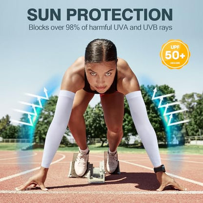 2 Pairs UV Protection Cooling Arm Sleeves Compression Sun Sleeves for Men Women Youth, Tattoo Cover Up, UPF 50 - color: 2 Pairs: 1 Pair White & 1 Pair Light Gray