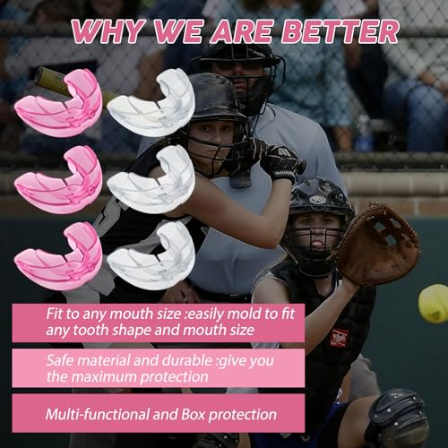 TOODOO 6 Pieces Braces Mouth Guard Kids Sports Mouth Guard for Kids Double Football Youth Mouthguards for Boxing Football Hockey Karate Basketball (Transparent, Pink) - color: White, Pink