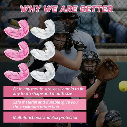 TOODOO 6 Pieces Braces Mouth Guard Kids Sports Mouth Guard for Kids Double Football Youth Mouthguards for Boxing Football Hockey Karate Basketball (Transparent, Pink) - color: White, Pink