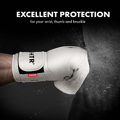 FIGHTR® Pro Boxing Gloves Made of Genuine Leather | Men and Women | for Boxing, MMA, Muay Thai, Kickboxing & Martial Arts 10 12 14 16 oz | incl. Carrying Bag - color: Off White, size: 14oz