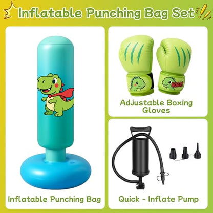 Inflatable Punching Bag for Kids: Qoosea 48 Inches Kids Bop Bag Boxing Gloves & Air Pump Dinosaur Toy Gift for Toddler & Kid Ages 3-8,Freestanding Punching Bag Easy to Inflate,Boxing Bag - color: Light Blue