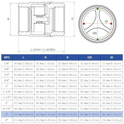 3" NPT Stainless Steel Spring Check Valve, WOG1000 NPT Thread unleaded In-Line Vertical Check Valve Non Return One Way Counterflow to Prevent the Medium Backflow for Oil Water Gas Air DN80 - size: 3"-NPT