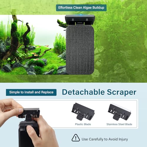 hygger Aquarium Magnetic Glass Clean Tool, Algae Scraper for 0.6 Inch Thick Fish Tank Floating Scrubber Brush with Two Detachable Blades - size: L