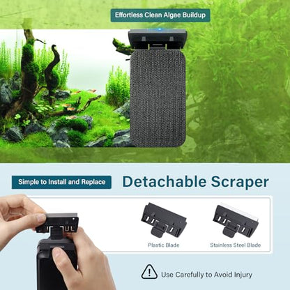 hygger Aquarium Magnetic Glass Clean Tool, Algae Scraper for 0.6 Inch Thick Fish Tank Floating Scrubber Brush with Two Detachable Blades - size: L
