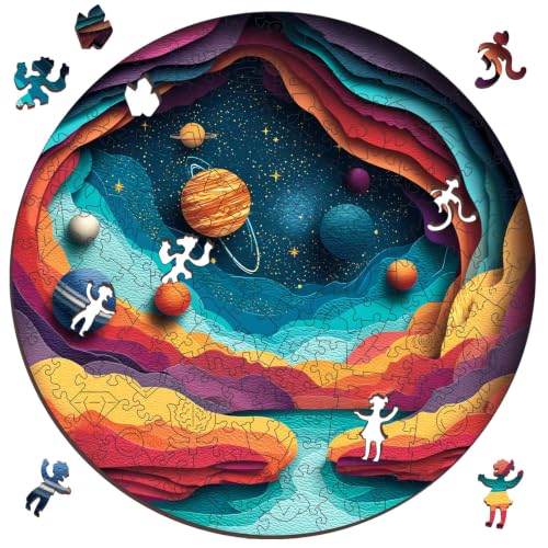 MEATRN Space Jigsaw Puzzles for Adults - Unique Shaped Solar System Planets Wooden Puzzles, Fun Galaxy Family Puzzles Game for Adults and Kids, Educational Gift for Teenager, 200 Pieces, 11.2x11.2 in - color: Space Orange, size: Small