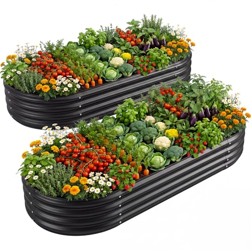 Land Guard 2 Pcs 6ft Metal Raised Garden Bed, 6 x 3 x 1 Galvanized Planter Raised Beds for Vegetables, Grey - color: 2-grey, size: 6×3×1ft(2pcs）