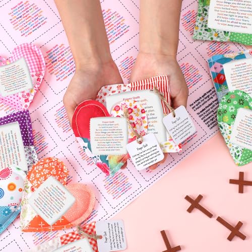 Ceenna Pocket Prayer Quilt Panel Squares with Small Wooden Crosses Mini Scripture Pocket Prayer Quilt Religious Spiritual Gift for Friend Family Easter Reward Gifts Easter Basket Stuffers(Classic) - style: Classic