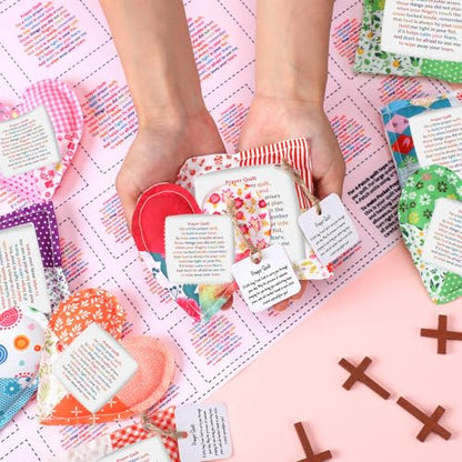 Ceenna Pocket Prayer Quilt Panel Squares with Small Wooden Crosses Mini Scripture Pocket Prayer Quilt Religious Spiritual Gift for Friend Family Easter Reward Gifts Easter Basket Stuffers(Classic) - style: Classic