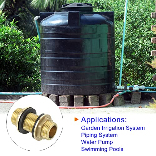 M METERXITY Bulkhead Fitting - Water Tank Connector, Brass Threaded Fitting Adapter with 2 Rubber Gasket, Apply to Outdoor/Garden/Pools(G1/2 Male) - size: G1/2