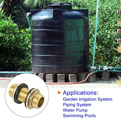M METERXITY Bulkhead Fitting - Water Tank Connector, Brass Threaded Fitting Adapter with 2 Rubber Gasket, Apply to Outdoor/Garden/Pools(G1/2 Male) - size: G1/2