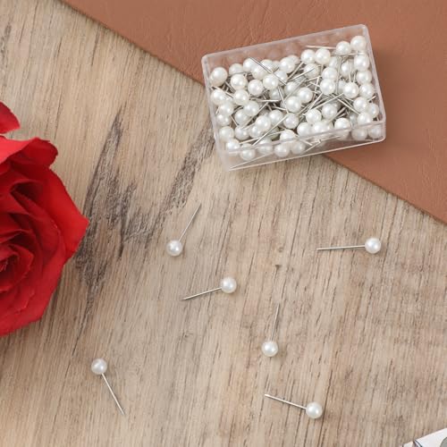 100Pcs Pearl Push Pins, Sewing Straight Pins with Faux Pearl Heads for Fabric Decorative Round Short Tacks with Storage Case for Sewing Craft Wedding Holiday DIY Accessories, 0.6Inch