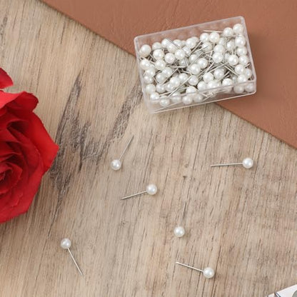 200Pcs Pearl Push Pins, Round Short Tacks with Storage Case Sewing Straight Pins with Faux Pearl Heads for Fabric Decorative for Sewing Craft Wedding Holiday DIY Accessories, 0.6Inch