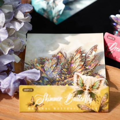 80-Piece Holographic Glitter Butterfly Art Stickers for Scrapbooking, Journaling, Resin Crafting – Waterproof Transparent Floral Fantasy Butterfly Decals - color: Glitter Butterfly