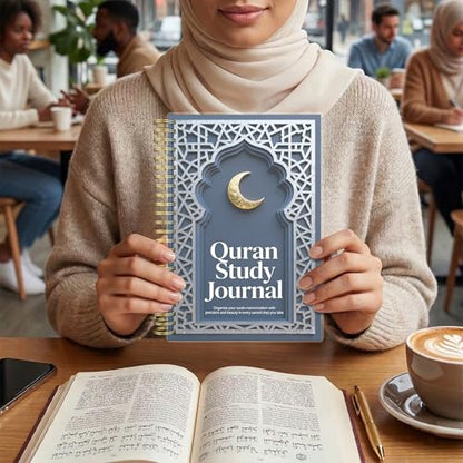 Premium Quran Study Journal - A5 Spiral Bound Islamic Reflection Notebook with 120 Pages 100gsm Thick Paper - Arabic & Translation Tracker for Daily Quranic Study, Memorization & Ramadan Gifts (Navy Crescent) - color: Navy Crescent