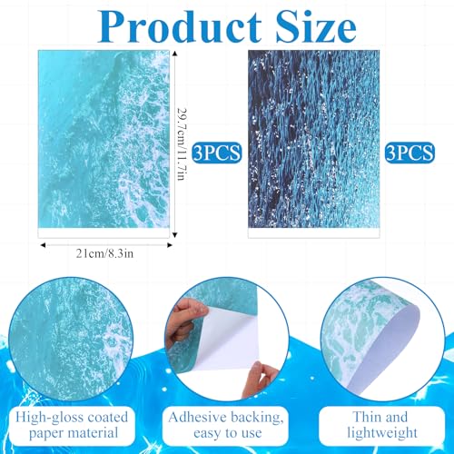 6 Pcs Artificial Ripple Water Effect Sheets Ocean Diorama Supplies Paper Self Adhesive Realistic Stream Background Miniature River Scenery DIY Accessories for Sand Table Model Decor Lake(2 Styles)
