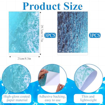 6 Pcs Artificial Ripple Water Effect Sheets Ocean Diorama Supplies Paper Self Adhesive Realistic Stream Background Miniature River Scenery DIY Accessories for Sand Table Model Decor Lake(2 Styles)