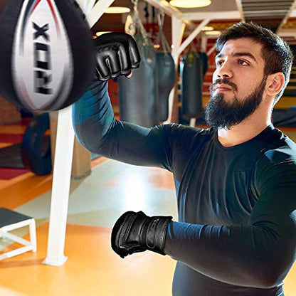 RDX MMA Gloves Premium Real Maya Hide Leather, Mixed Martial Arts Sparring & Grappling Gloves for Training, Fighting Gloves, Fingerless Design, Padded Open D-Cut Palm, Mixed Martial Arts Equipment - size: Large