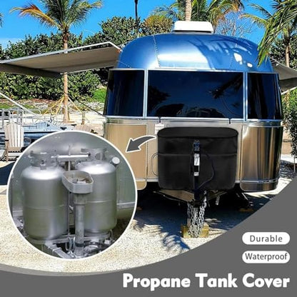 Black Camper Dual 20lb RV Propane Tank Cover Travel Trailer Propane Tank Cover Waterproof Heavy Duty Propane Gas Cylinder Cover - color: Black, size: S(20LB)
