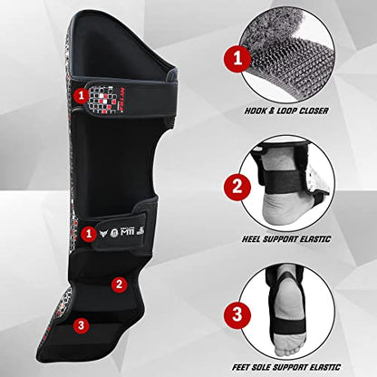 Mytra Fusion Shin Guards MMA, Muay Thai Shin Guards – Shin Instep Protection for Kickboxing, Training, BJJ, Sparring, Boxing Gear and Martial Arts - color: Black, size: Medium