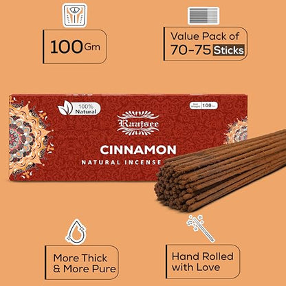 Raajsee Cinnamon Incense Sticks 100gm, Charcoal Free - !00% Natural - Organic Non-Toxic Insence Sticks, Inscents Made with Upcycled Flowers, Meditation Gifts – Spiritual Cleansing - color: Cinnamon