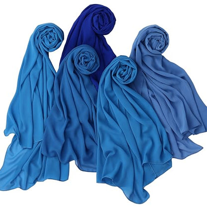 NOOR Chiffon Hijab Set for Women - Pack of 5 Lightweight Non-Slip Scarves, Premium Breathable Fabric, Gift-Ready Packaging - color: Mix Colors 11