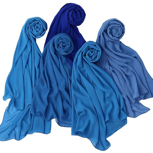 NOOR Chiffon Hijab Set for Women - Pack of 5 Lightweight Non-Slip Scarves, Premium Breathable Fabric, Gift-Ready Packaging - color: Mix Colors 11