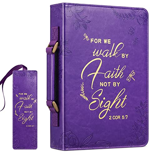FINPAC Large Classic Bible Cover Vegan Leather Carrying Book Case Church Bag Bible Protective with Handle, Gift for Women, Mother, Friends, Purple - color: Deep Purple