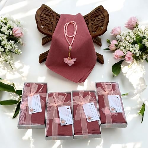 SAIKA 4 PCS Muslim Women Soft Premium Hijab, Scarves Shawl, Long Scarf Wrap, Scarves with Gift package, Islamic gift for her - color: Rose