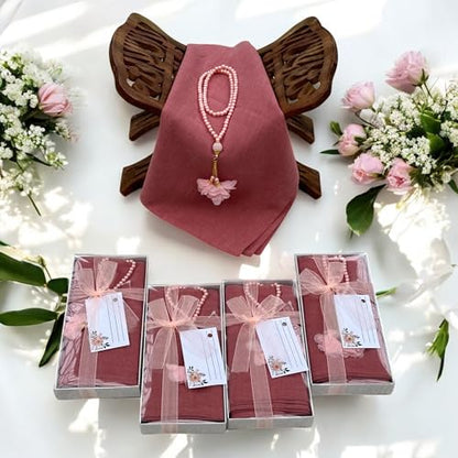 SAIKA 4 PCS Muslim Women Soft Premium Hijab, Scarves Shawl, Long Scarf Wrap, Scarves with Gift package, Islamic gift for her - color: Rose