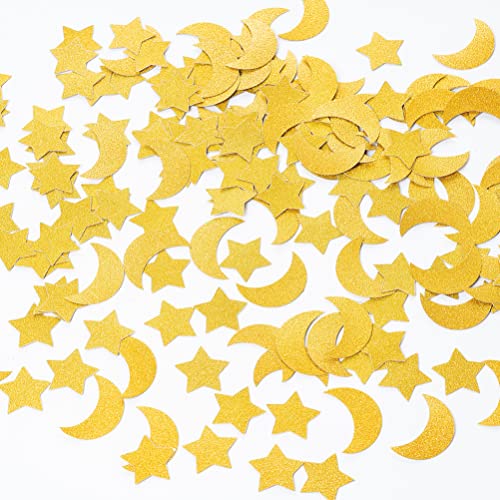 Gold Glitter Confetti Star and Moon Table Decoration for Wedding Birthday Eid Party Decoration, 1.2 inch in Diameter,200 Counts - color: Gold Star and Moon