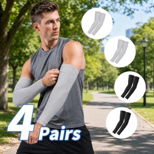 Cooling Arm Sleeves - 4 Pairs UV Sun Protection Sleeves for Women & Men, Breathable Elastic Arm Coolers for Hiking, Driving, Working & Outdoor Sports