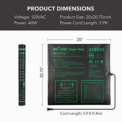 BN-LINK Seedling Heat Mat Warm Hydroponic Heating Pad Waterproof 20" x 20.75" for Seed Starting Greenhouse and Germination, 2 Pack - size: 20x20 2 Pack