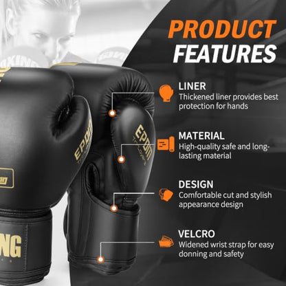 Boxing Gloves for Men&Women,Training,MMA,Sparring,Muay Thai,8oz-16oz - color: Gold, size: 14oz