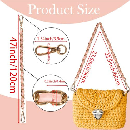 2 Pcs Purse Chain Strap, 47" Gold Chain with Leather, Crossbody Bag Replacement Straps,Handbag Chain for Shoulder Bags - color: Pink