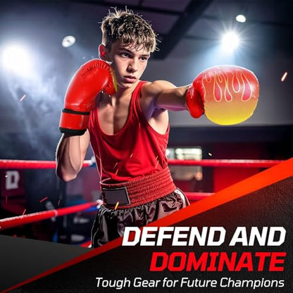 Flexzion Boxing Gloves for Kids 4oz – Training Punching Bag Mitts, Kid Boxing Gloves with Faux Leather & Wrap-Around Wrist Protection for Boys & Girls Ages 3-8 Years - color: Red Blaze