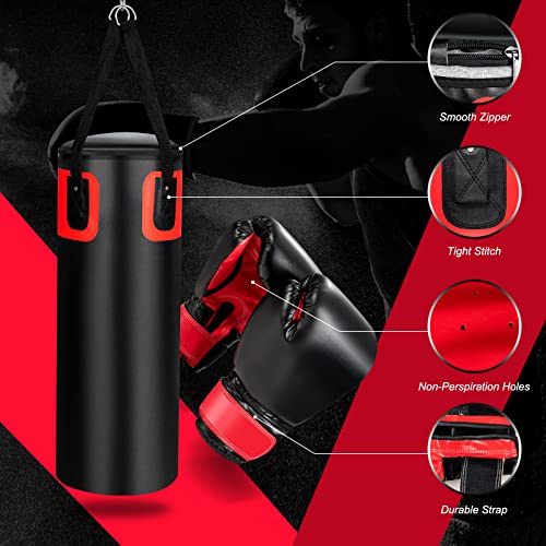 GYMAX Punching Bag Set, 56lbs Prefilled Heavy Duty Boxing Bag for Adults with 12OZ Punching Gloves & Two 95" Hand Wraps, 360°Hanging Kick Punching Bag for MMA Karate