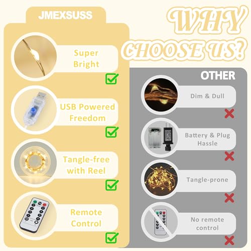JMEXSUSS USB Fairy Lights for Bedroom,33ft 100 LED Christmas Lights Plug in - color: Warm White, size: 100 LED