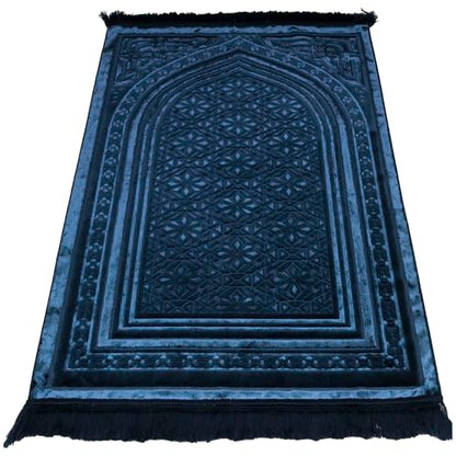 Modefa Luxury Velvet Prayer Rug with Prayer Beads | Soft Elegant Muslim Turkish Janamaz Sajada Carpet for Men and Women | Plain Solid Prayer Mat Ramadan Eid Gift - Najma (Navy Blue) - color: Najma Navy Blue