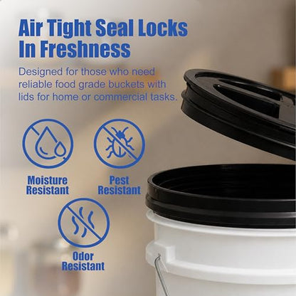 3.5 Gallon Bucket, Food-Grade w/Lid, BPA-Free, Black,3 Packs | Airtight Gamma Seal Screw-On Lid, Heavy-Duty 90 Mil HDPE Plastic, Food Safe and Durable Container, Bulk Storage, Made in USA - color: Black, size: 3 Packs