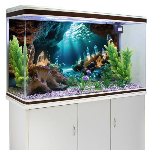 30x12 in Under Sea Aquarium Backdrop Crystal Rock Fish Tank Background | AWERT Fantasy Underwater Sunshine Coral Bubble Crystal Rock Polyester Terrarium Background - size: 30x12in/75x30cm