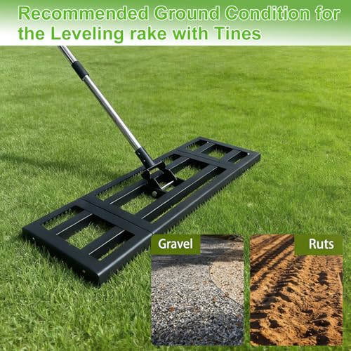 Lawn Leveling Rake 30"X 10" for Soil, Gravel Leveling Rake Heavy Duty with Adjustable Long Handle, Garden Level Rake with Tines for Yard, Landscape, Leveling Sand, Grass, Dirt - size: 30"x10"